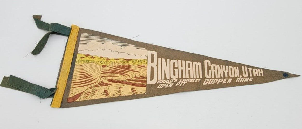 Vintage 1950s Worlds Largest Open Pit Copper Mine Pennant Bingham Canyon Utah