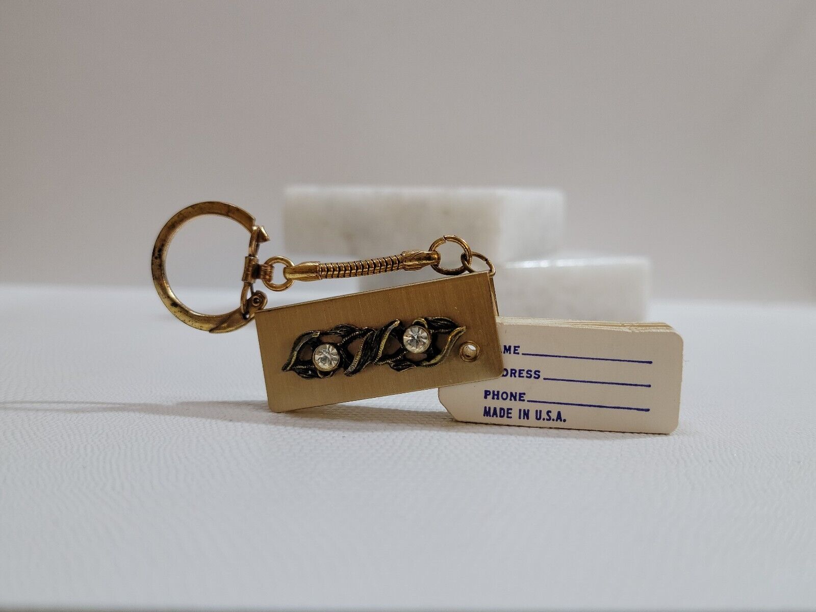 Antique Vintage a gold tone Pocket Address Book Keychain Key Ring Mini USA