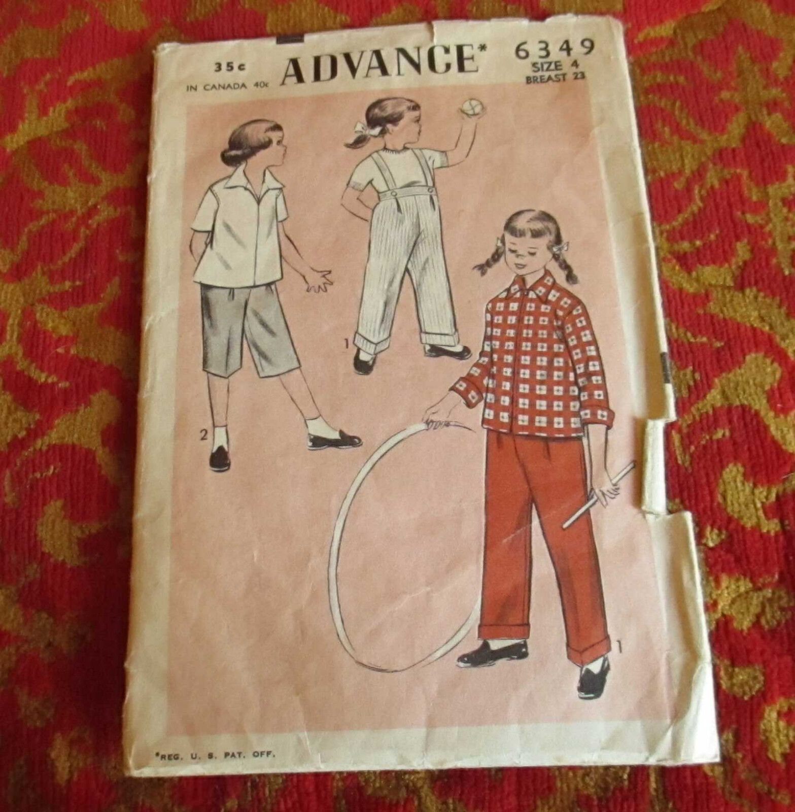 1945s Vintage Toddler Girls Play Outfit Advance Sewing Pattern 6949 Sz 4