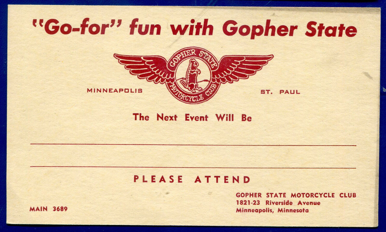 Go-For fun with Gopher State Motorcycle Club Minneapolis Minnesota mn postcard