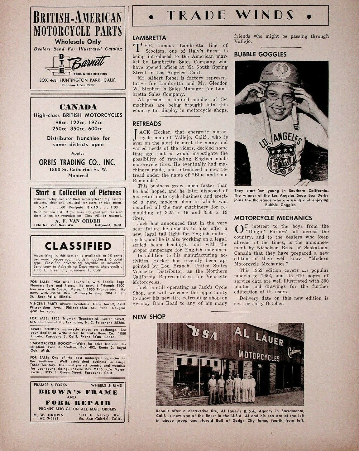 1952 Al Lauer BSA Motorcycle Shop Sacramento CA - Vintage Motorcycle Article