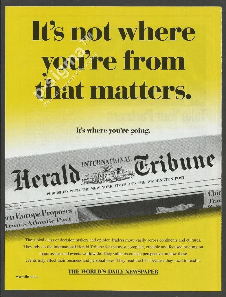 INTERNATIONAL HERALD TRIBUNE Daily Newspaper - 1999 Vintage Print Ad