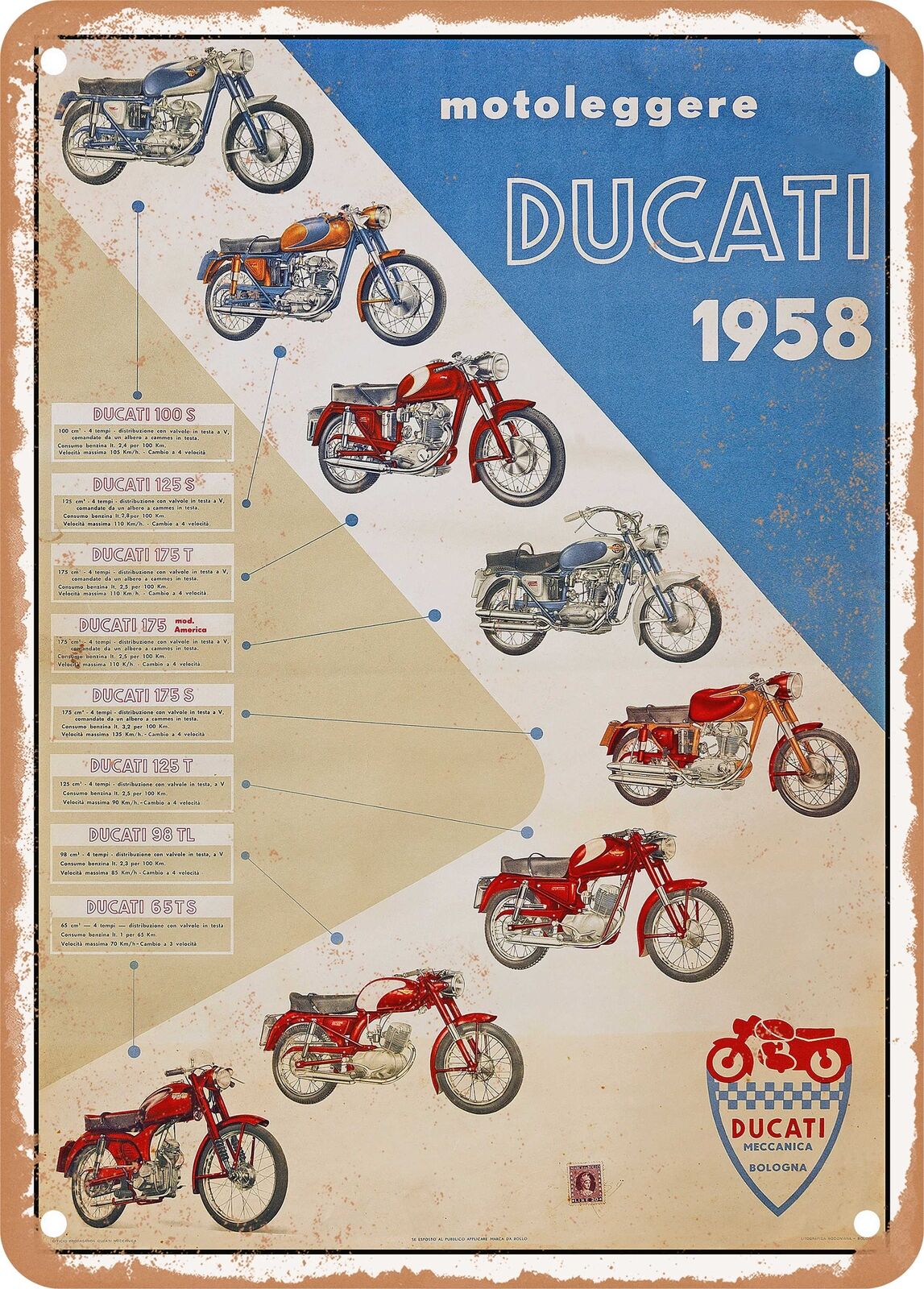 METAL SIGN - 1958 Ducati Motoleggere Vintage Ad 2
