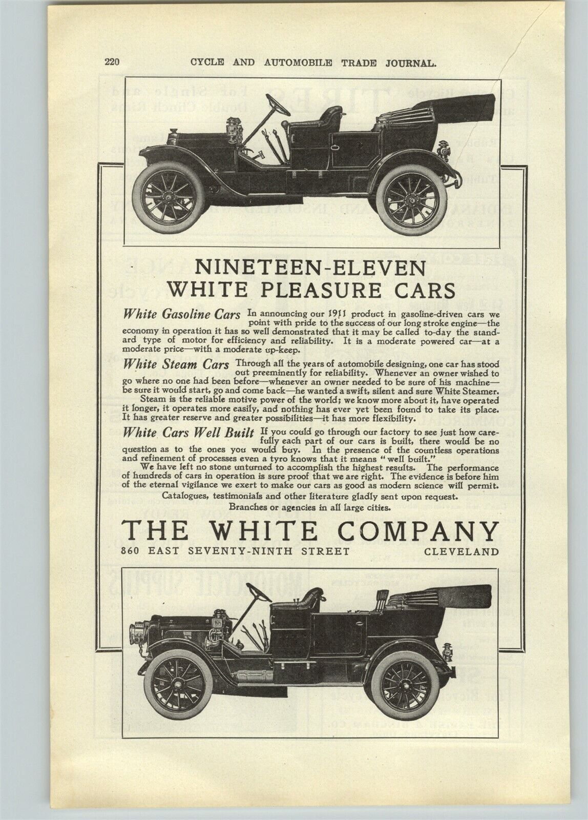 1910 PAPER AD The White Motor Co Car Auto Automobile Minneapolis Motorcycle 