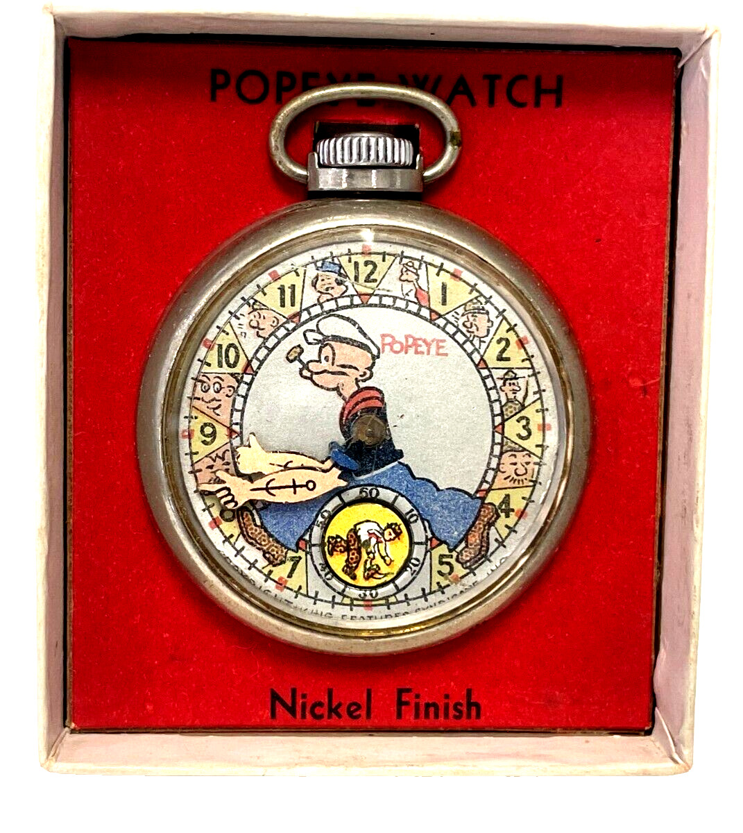 1930s POPEYE POCKET WATCH WITH BOX BY KING FEATURES