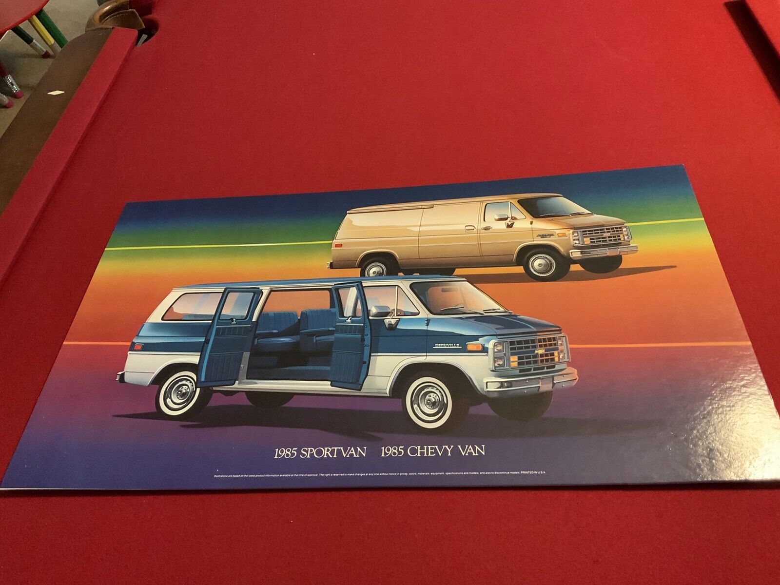 Vintage Dealership Showroom Cardboard Poster 1985 Sportvan Chevy Van 18x32