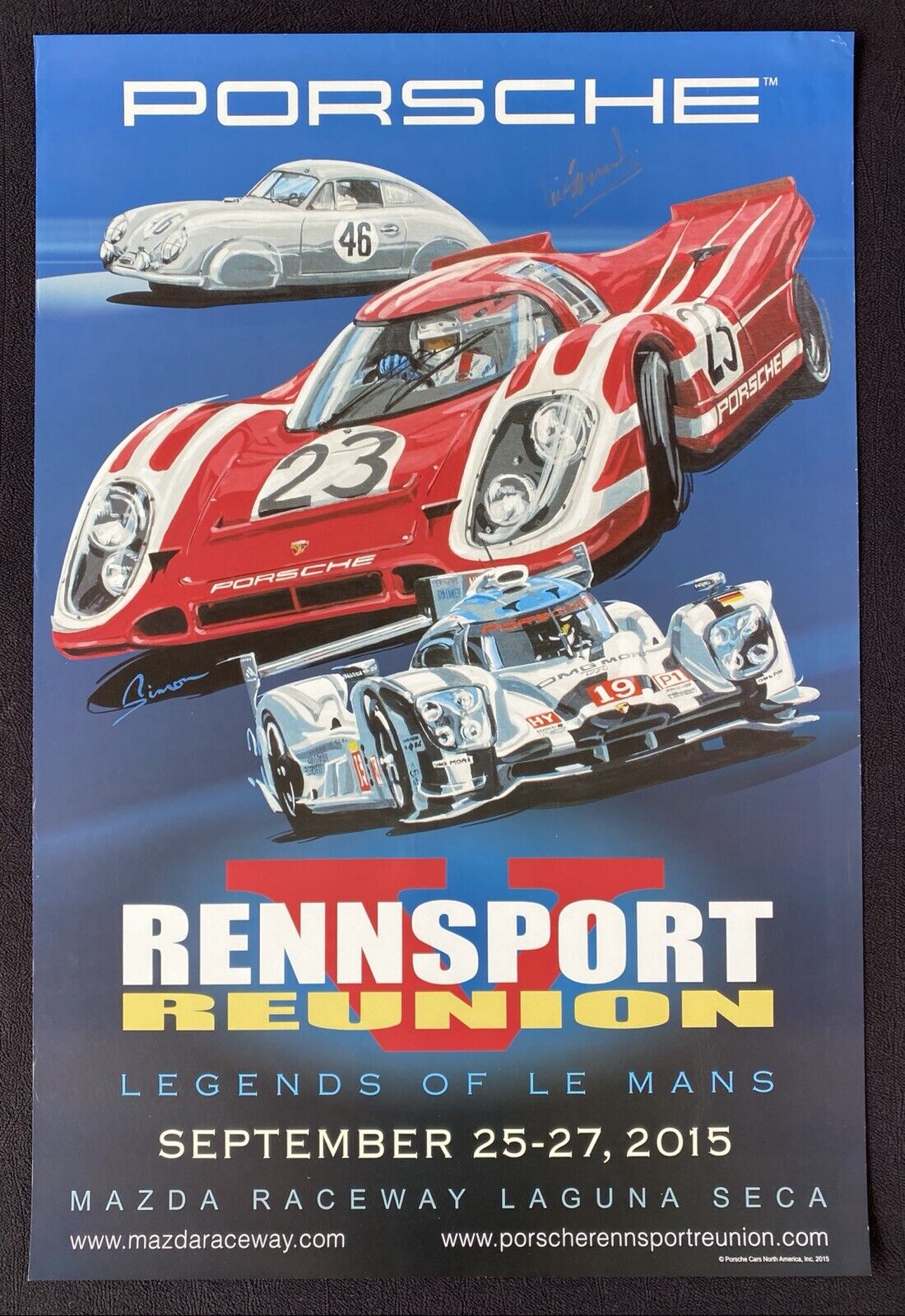 Signed Vic Elford 2015 PORSCHE RENNSPORT REUNION V Le Mans 917 356 SIMON Poster