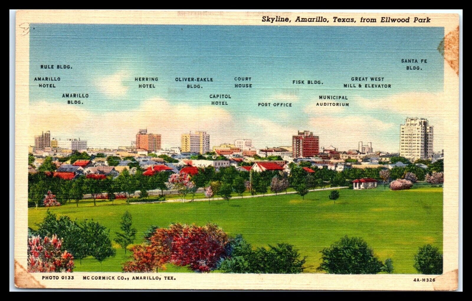 TEXAS Postcard - Amarillo, Skyline From Ellwood Park F29