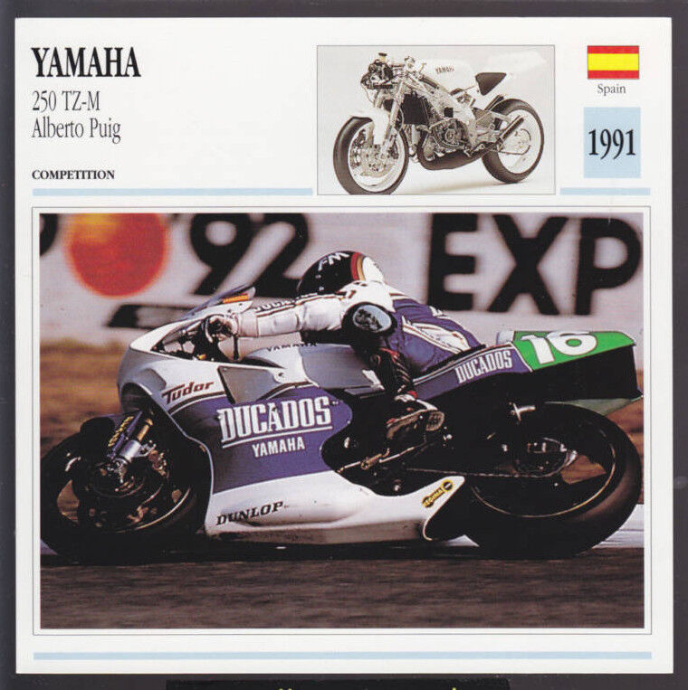 1991 Yamaha 250cc TZ-M Alberto Puig Race Motorcycle Photo Spec Info Stat Card