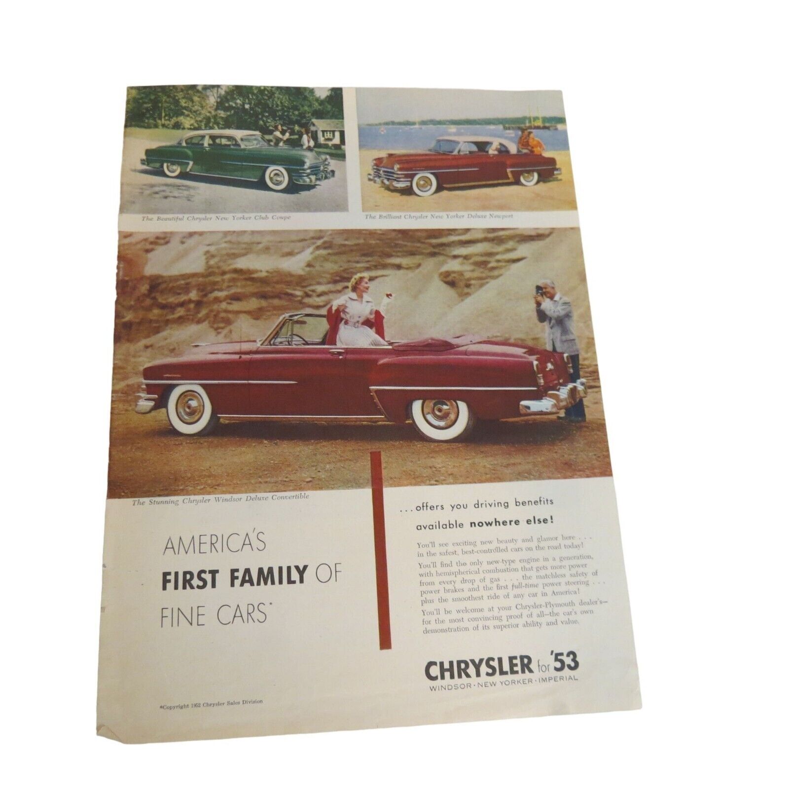 1953 Chrysler Windsor New Yorker Imperial Advertising Print Ad Car Automobile