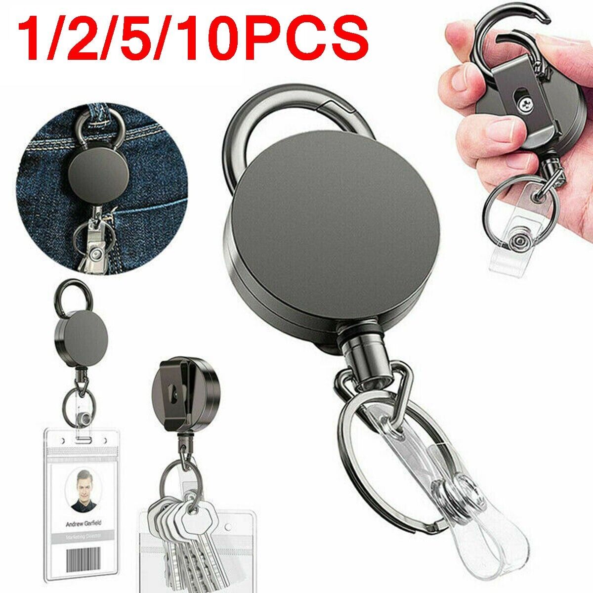 Retractable Heavy Duty Pull Ring Key Chain Recoil Keyring Wire Rope Key Holder