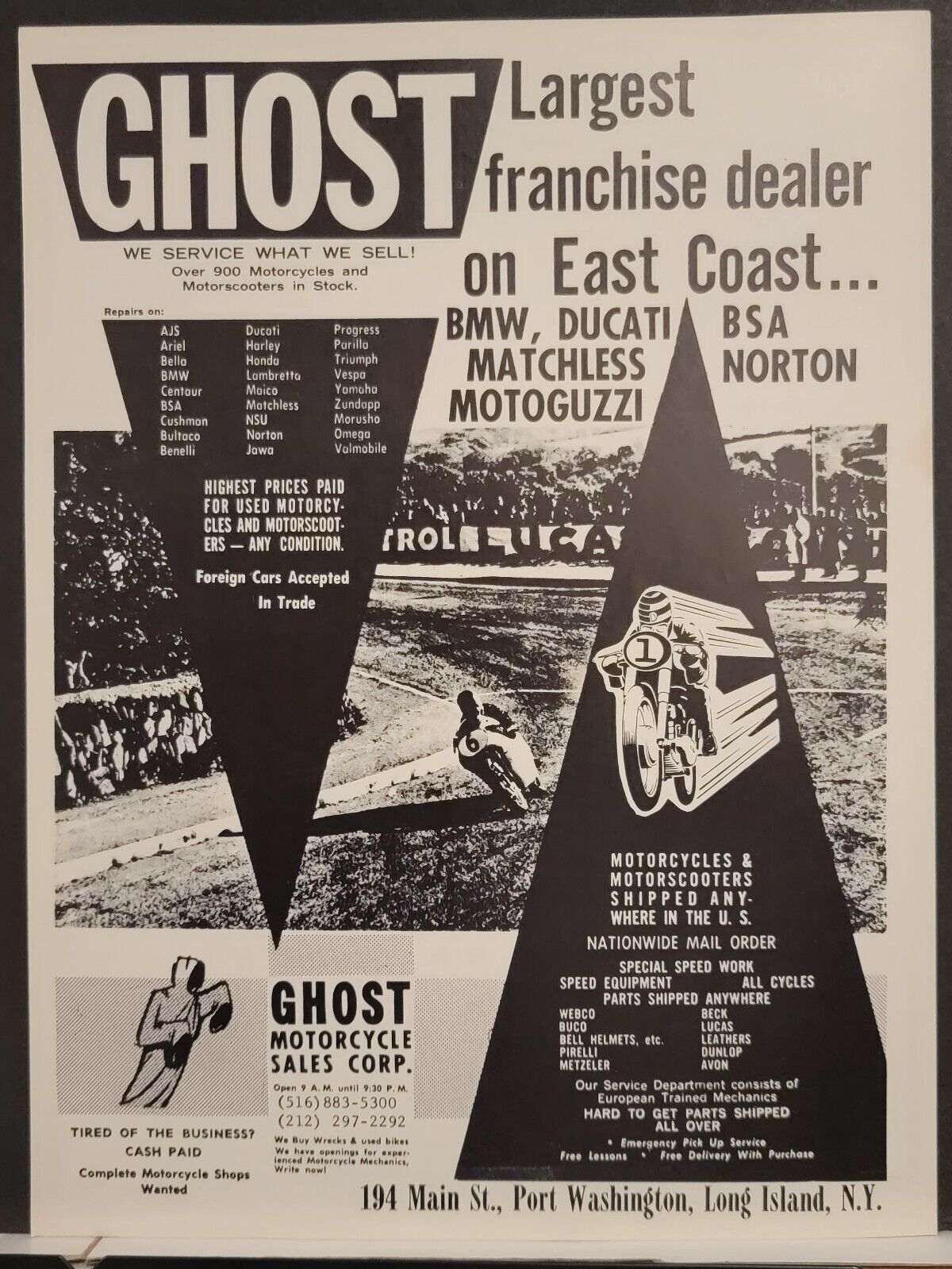 1968 Ghost Motorcycle Sales Print Ad BMW Ducati Moto Guzzi Norton BSA Matchless