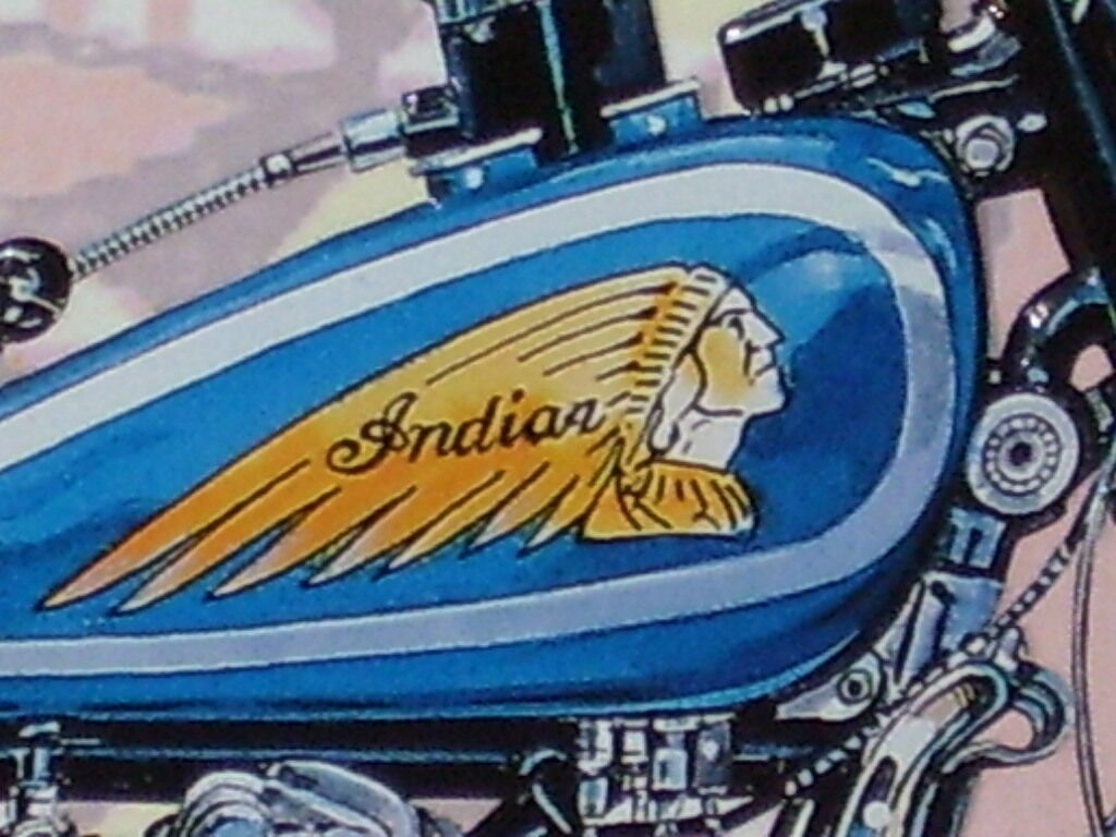 Indian Chief 1935 MOTORCYCLE - Shows Details of Early Bike  -OLD SIGN Dated 1996