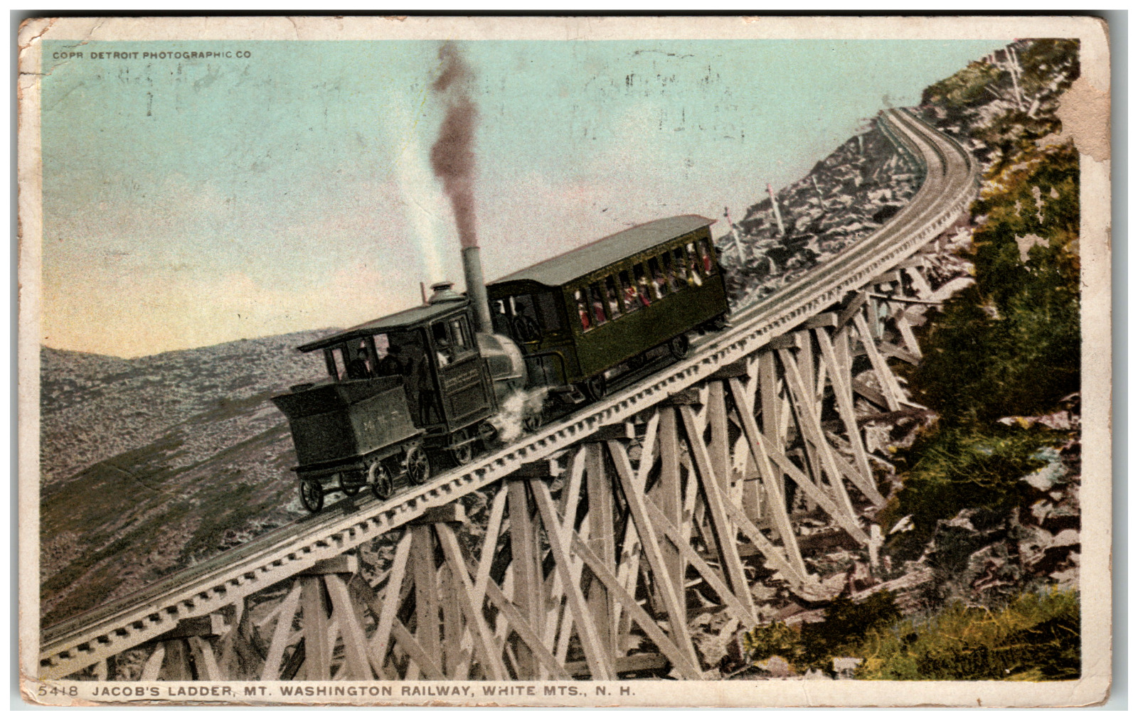 Postcard 1911 Train Going Up Jacobs Ladder in Mt. Washington, NH