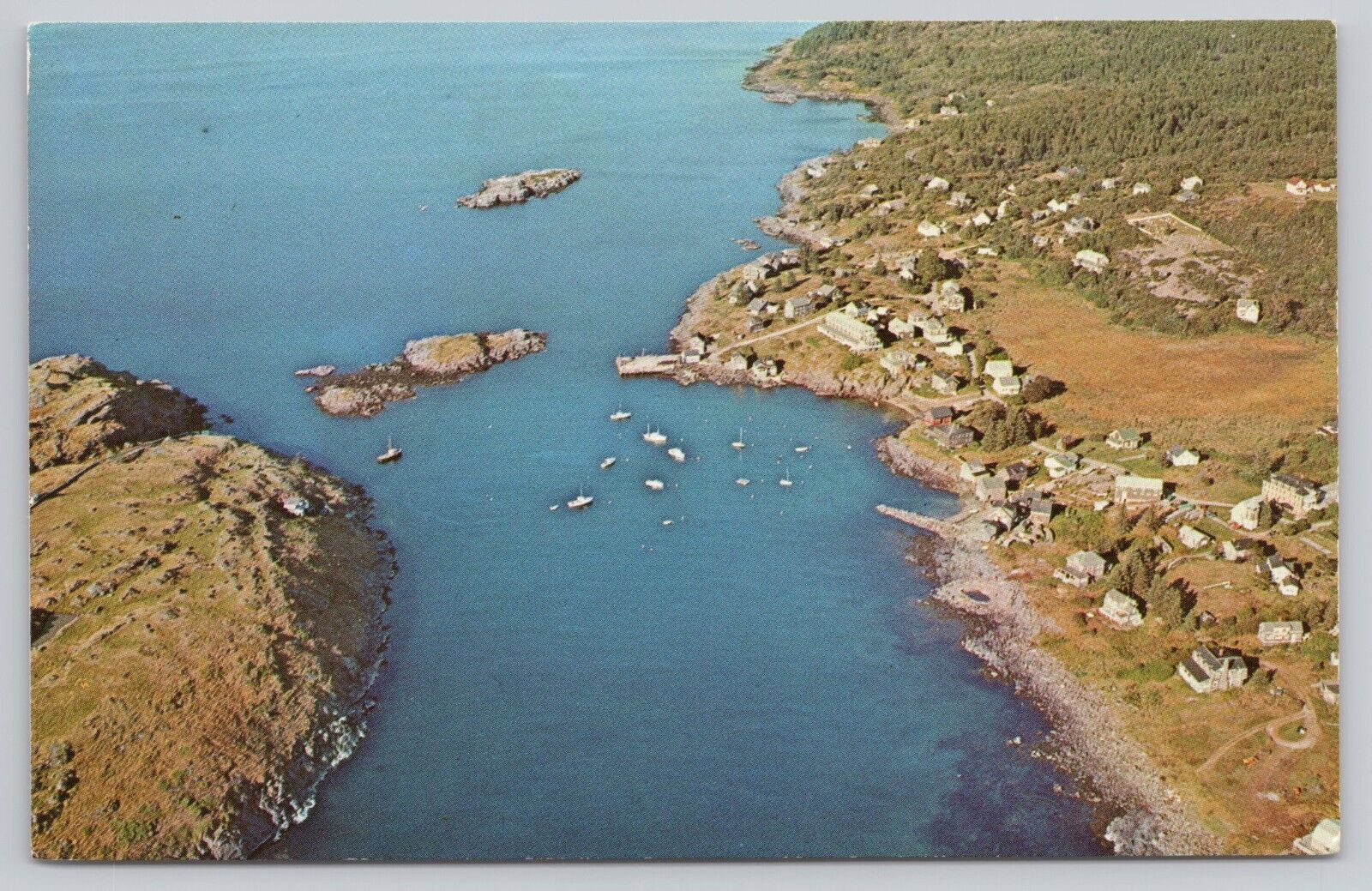 Monhegan Island Maine, Village Aerial View, Vintage Postcard