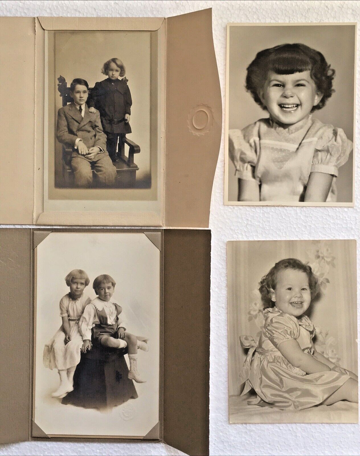 Photo Lot 4 Children Studio Snapshot Photos Boys Girls 1910s - 1940\'s Era