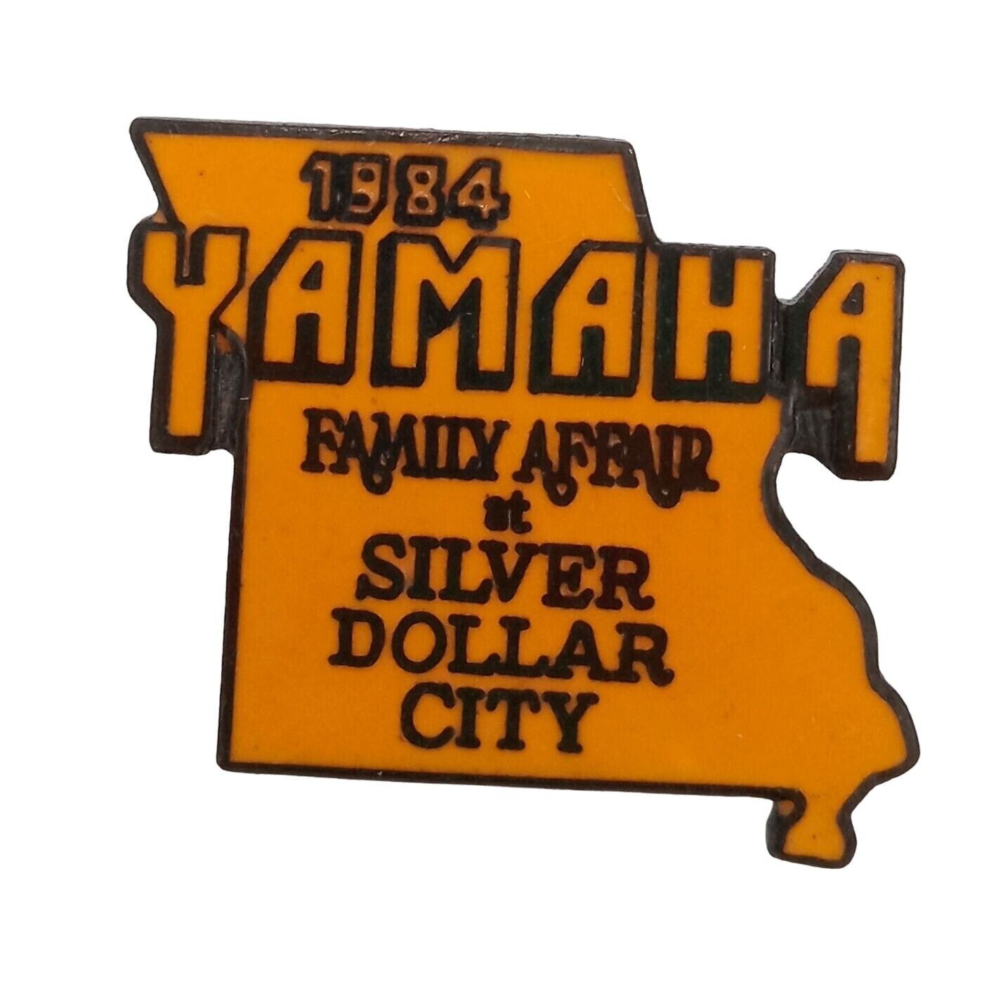 1984 Yamaha Lapel Hat Pin Brooch Silver Dollar City Family Affair Vintage Yellow