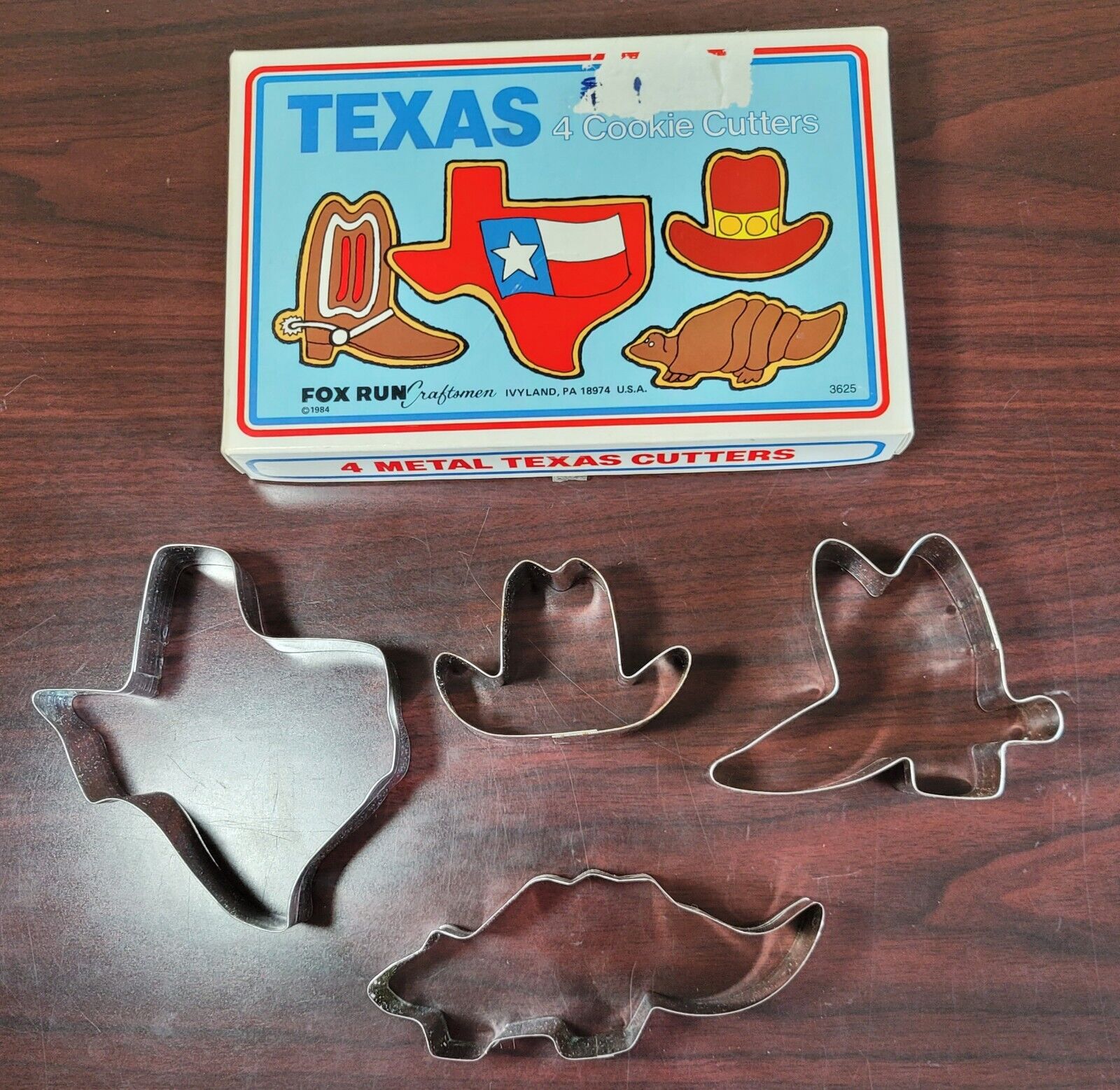 Vtg 1984 Set Of 4 Texas Cookie Cutters Boot Hat Armadillo Fox Run Texas Party