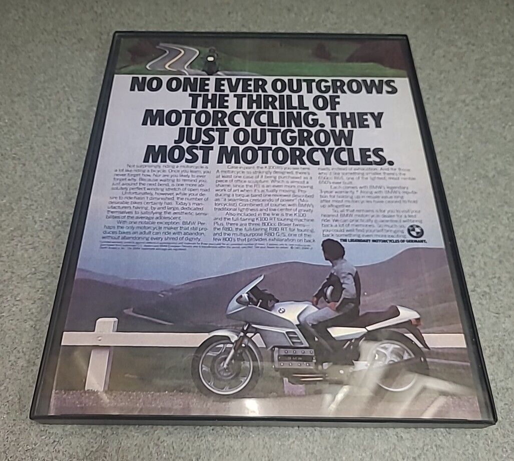 BMW Motorcycle K100RS Print Ad 1985 Framed 8.5x11 
