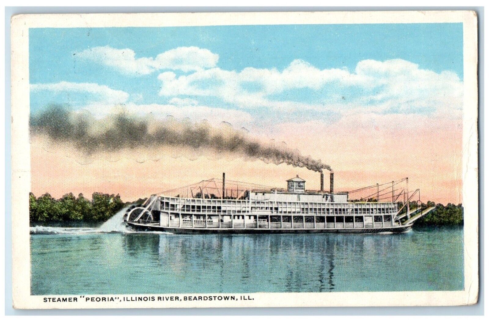 1916 Steamer Ship Peoria Illinois River Beardstown Illinois IL Antique Postcard