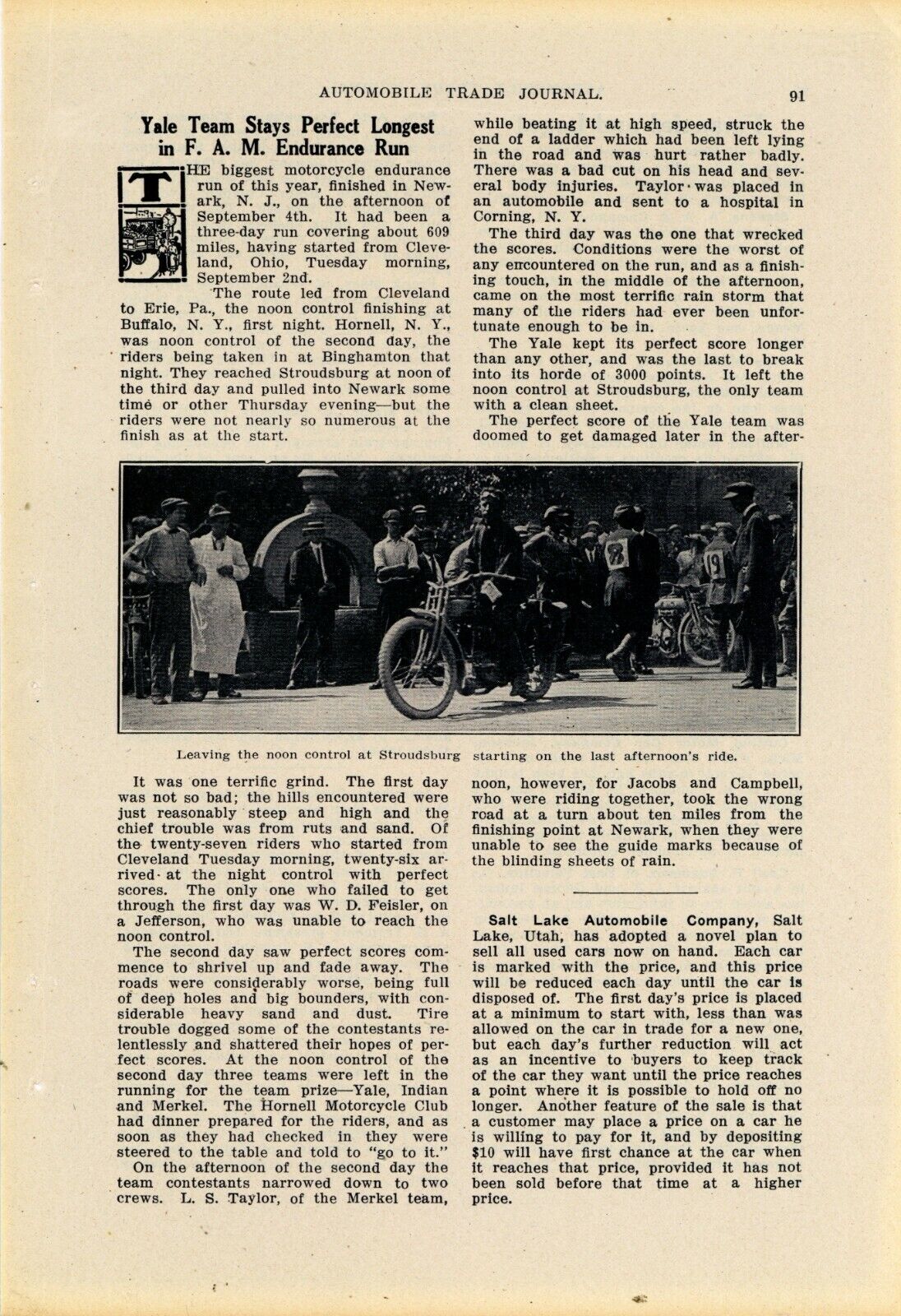 1914 Yale Motorcycle Article & Pic: F.A.M. Endurance Run - Stroudsburg NY Photo