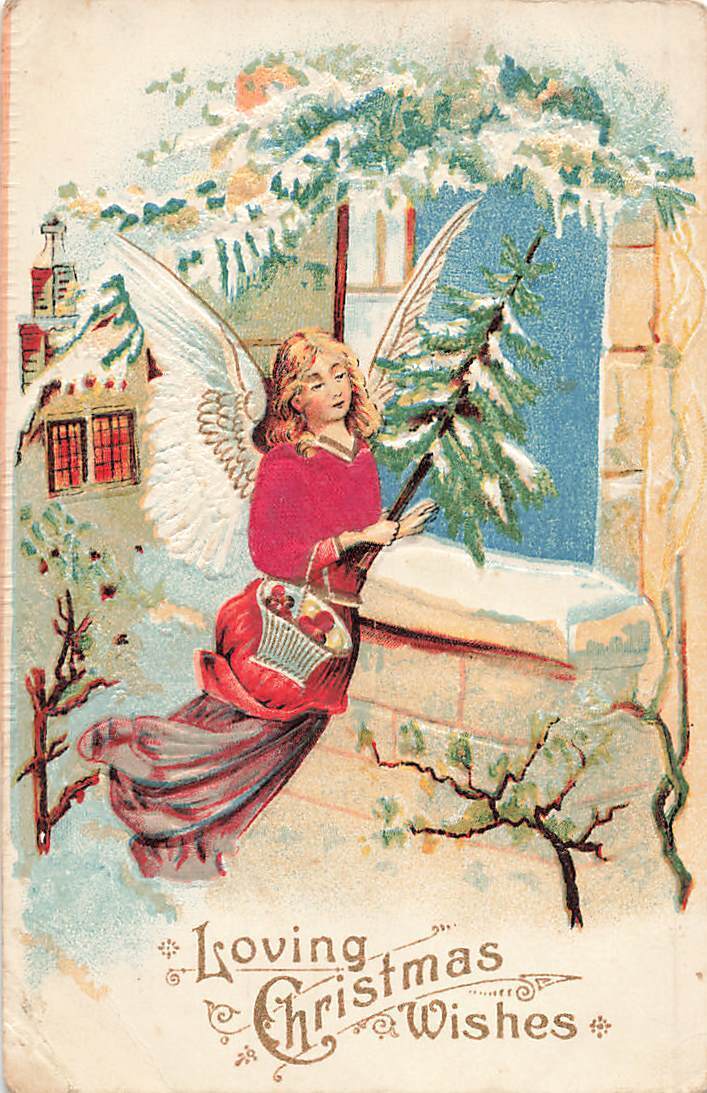 c1910 Flying Angel Tree Apples Window Christmas Austria P448