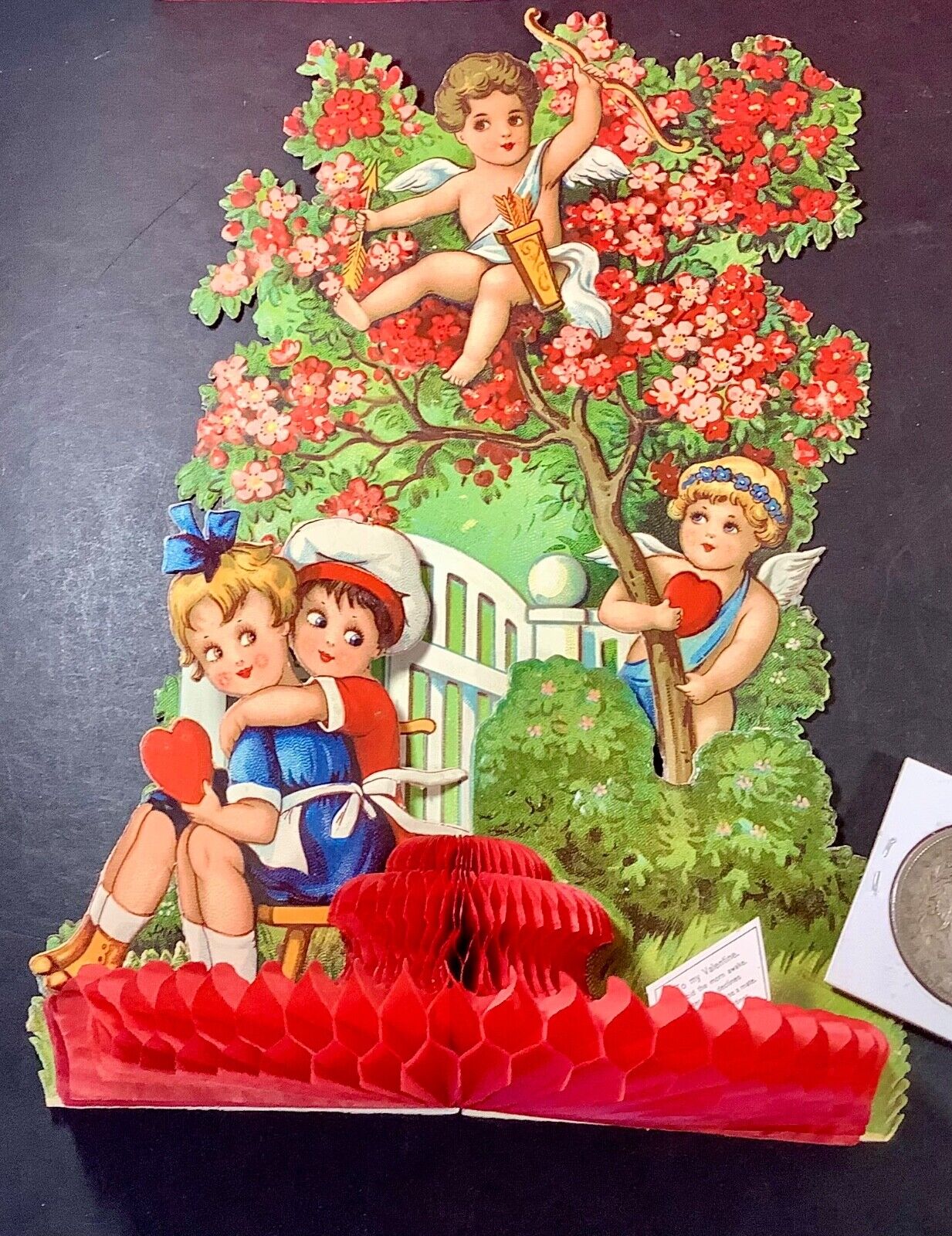 Germany Die Cut Foldout Valentine Card Cupids 10.5 Inches