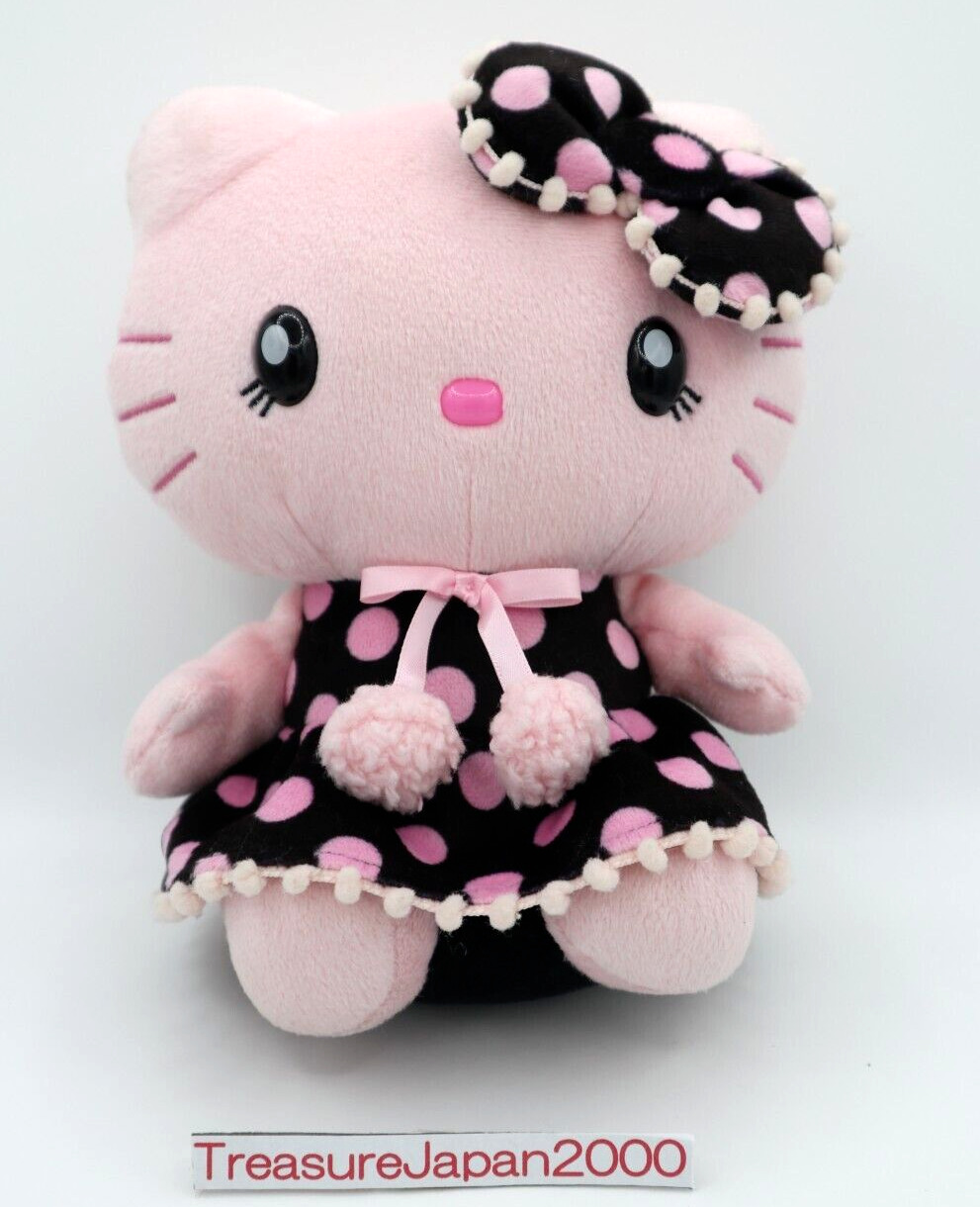 Sanrio Hello Kitty Pink Polka Dot Dress & Ribbon Plush USJ w/Cute Pompon Japan