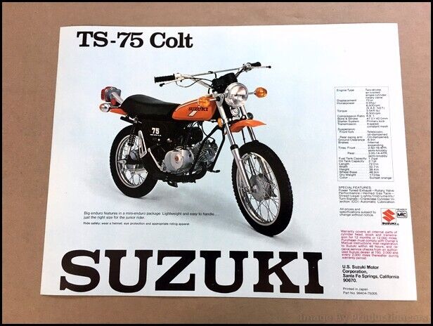 1975 Suzuki TM-75 TS-75 Mini Bike Motorcycle 1-page Sales Brochure Spec Sheet