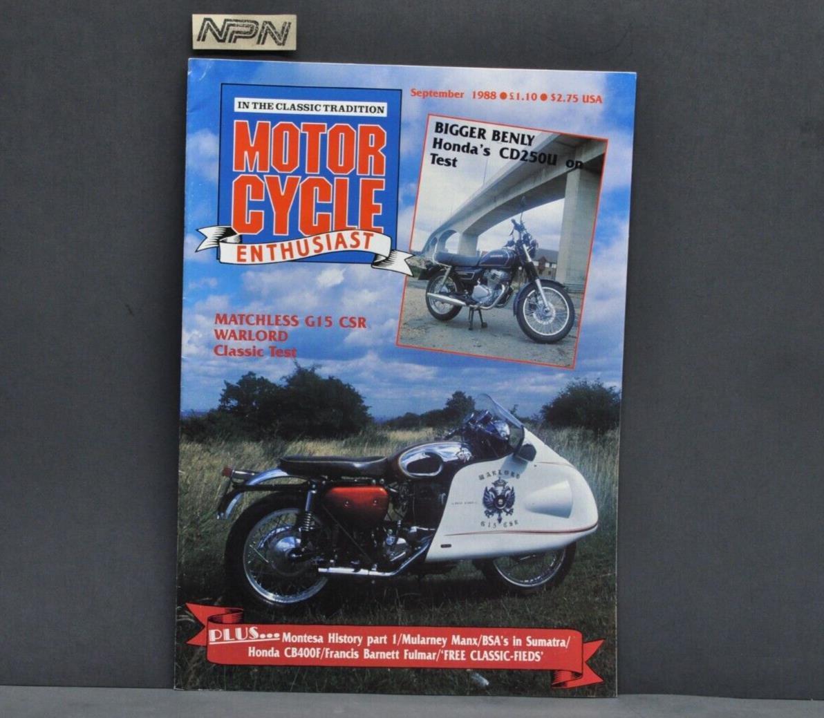 Vtg Motorcycle Enthusiast Magazine 1988 Matchless G15 CSR Warlord Honda CD250U