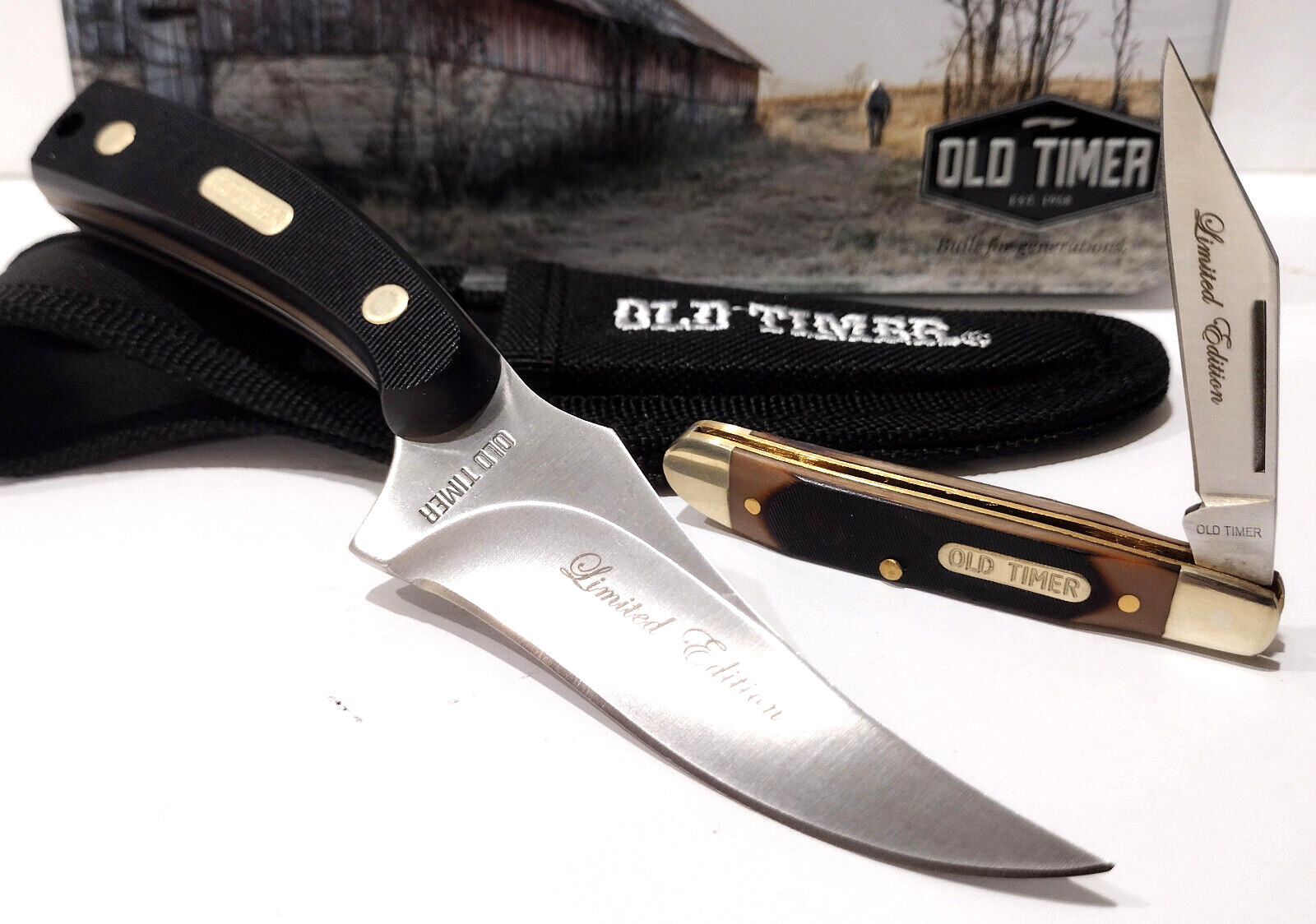 Schrade Old Timer 152OT Sharpfinger and Pal Pocket Knife Gift Tin Set Delrin
