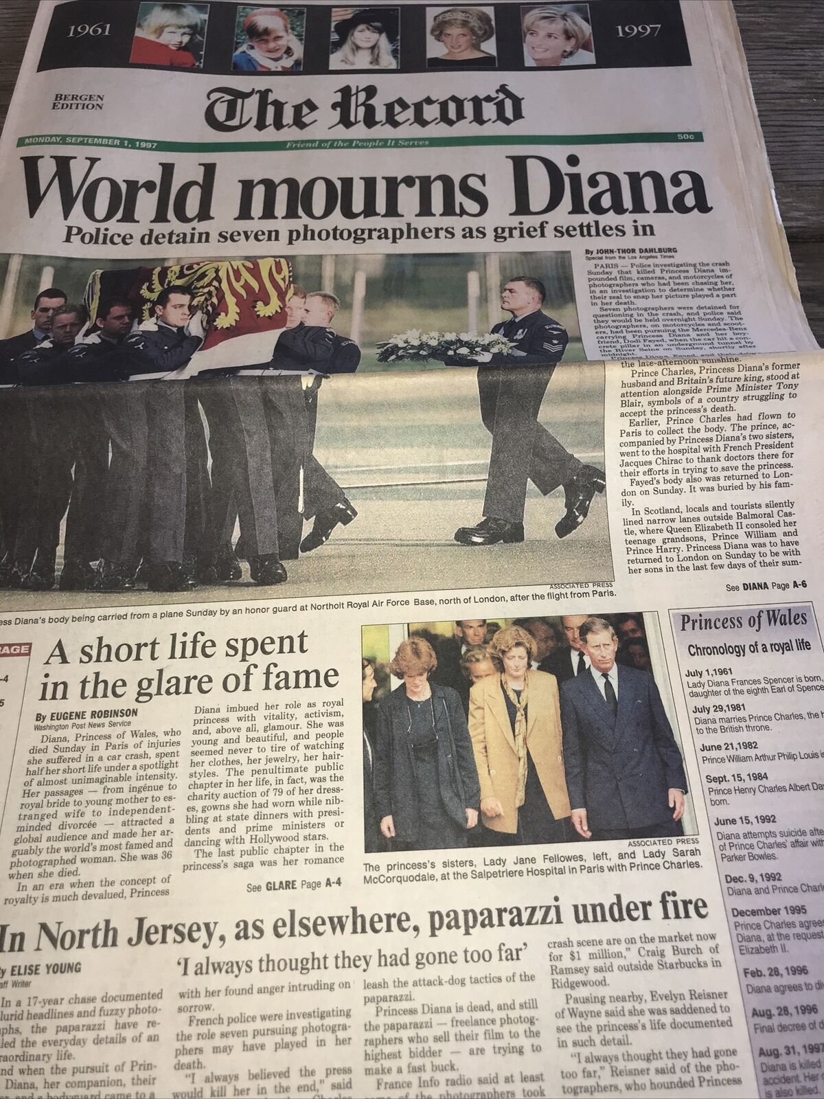 vintage newspaper sept 1, 1997 World mourns Diana fd76