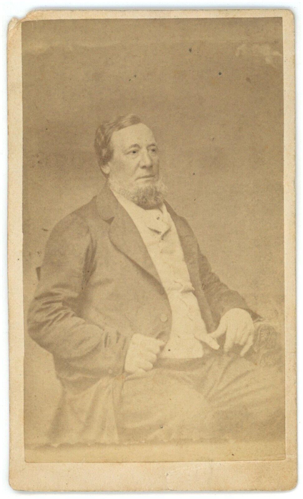 Antique Named CDV Circa 1870\'S Older Large Man Sitting Shenandoah Beard in Chair