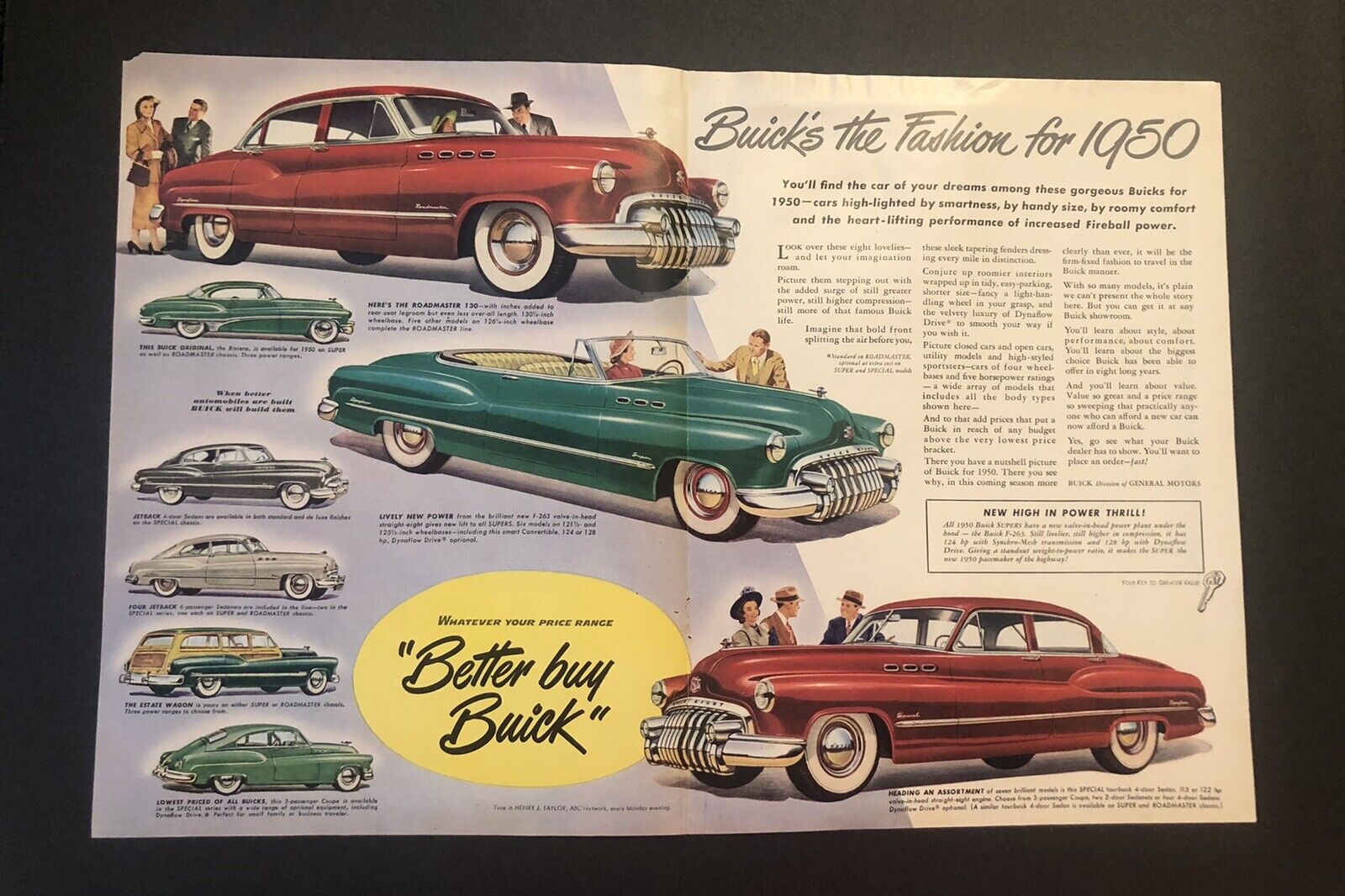 1950’s Buick Car Automobile Jetback Roadmaster 130 Colored Magazine Ad