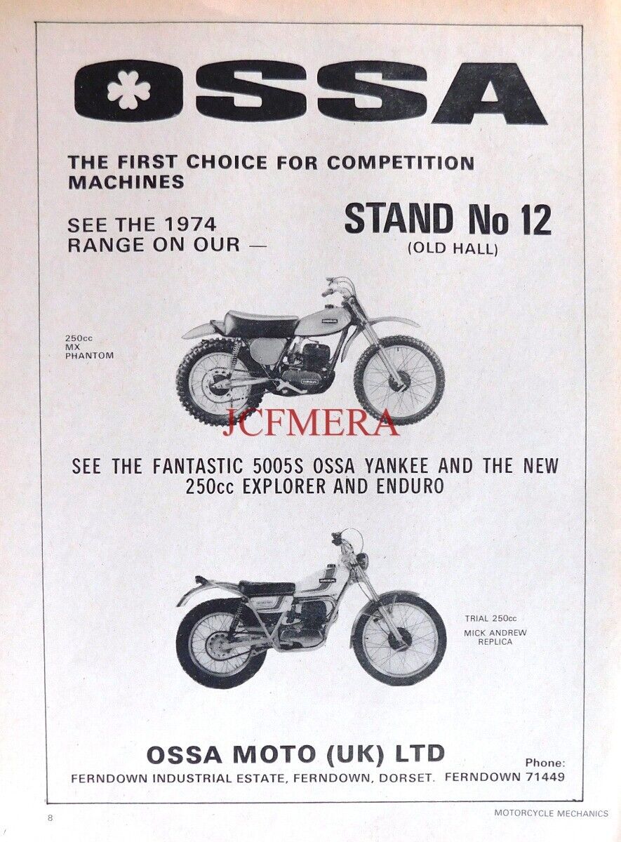 OSSA 250cc Range of Motorcycles ADVERT : Original 1974 Print : 672/113