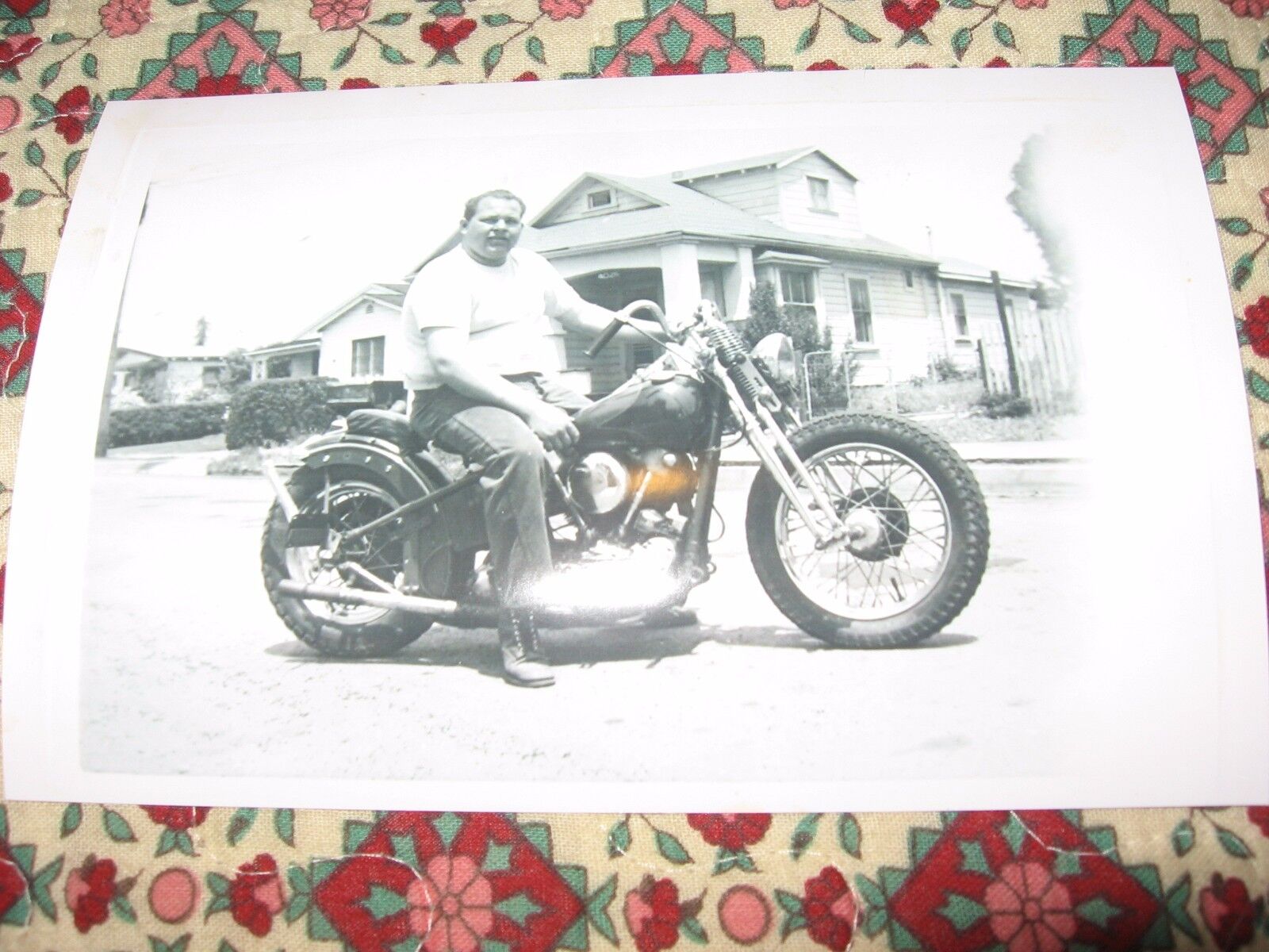  Man on vintage motorcycle (cool photo) 4x6 b&w knuckle harley biker (free ship)