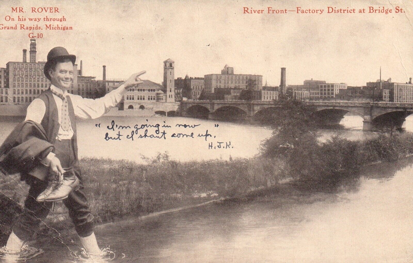 River Front Factory at Bridge St. RARE MR. ROVER Grand Rapids MICHIGAN Postcard