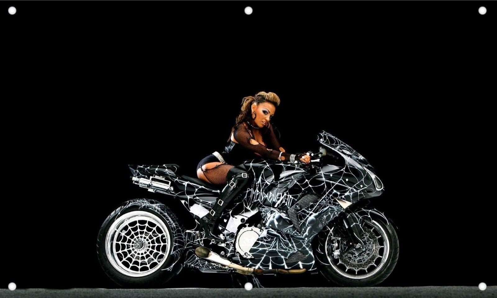 Hot Motorcycle Hot Chick 3\'X5\' VINYL BANNER MAN CAVE GARAGE SIGN MECHANIC SHOP 