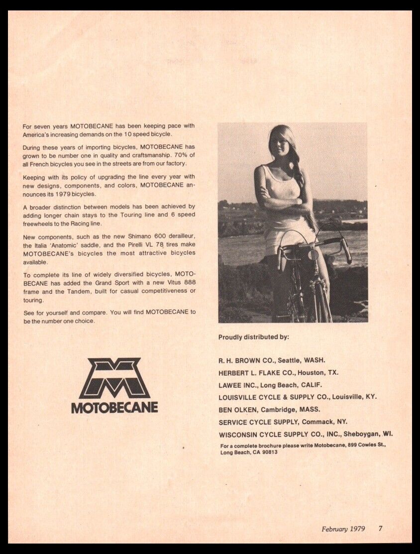 1979 Motobecane-Vintage ORIGINAL Bike/Bicycle Print ad/mini poster-1970\'s
