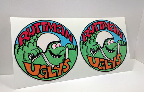 Pair of RUTTMAN UGLYS Mini Bike Vintage Style DECALs | Vinyl STICKERs, 3 Inches