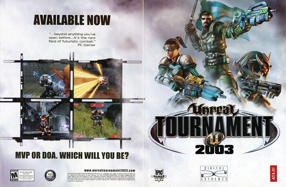 Unreal Tournament 2003 PC Original 2003 Ad Authentic Windows Video Game Promo