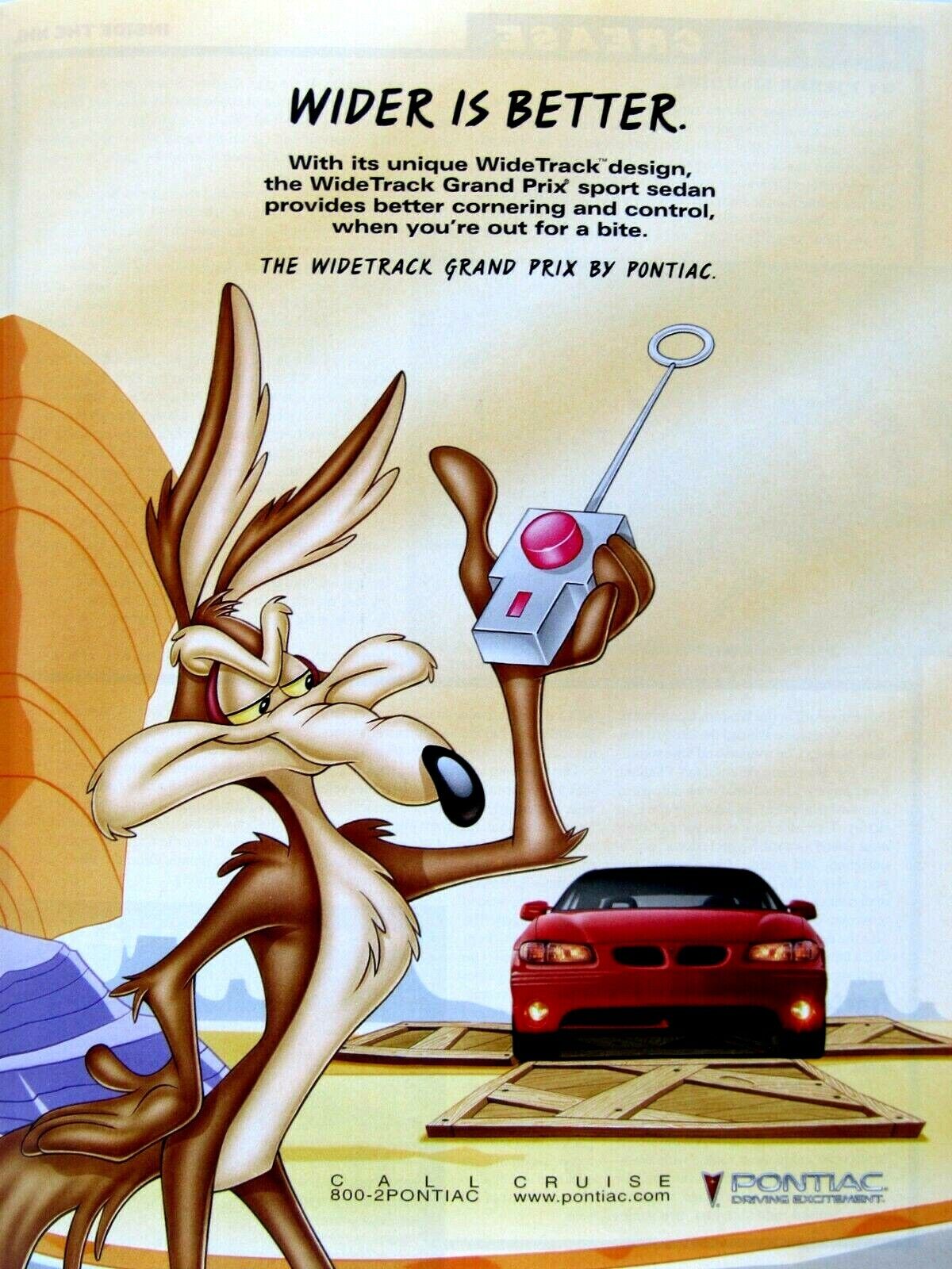1998 Pontiac Grand Prix Vintage Wile E. Coyote Original 2 Page Ad 8 x 11\