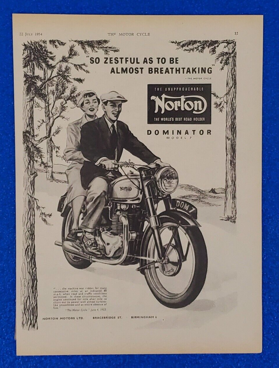1954 ORIGINAL NORTON MOTORCYCLE VINTAGE PRINT AD \