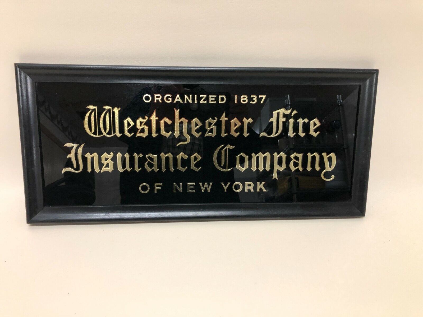 REVERSE GLASS ADVERTISING SIGN WESTCHESTER FIRE INSURANCE CO. OF NEW YORK