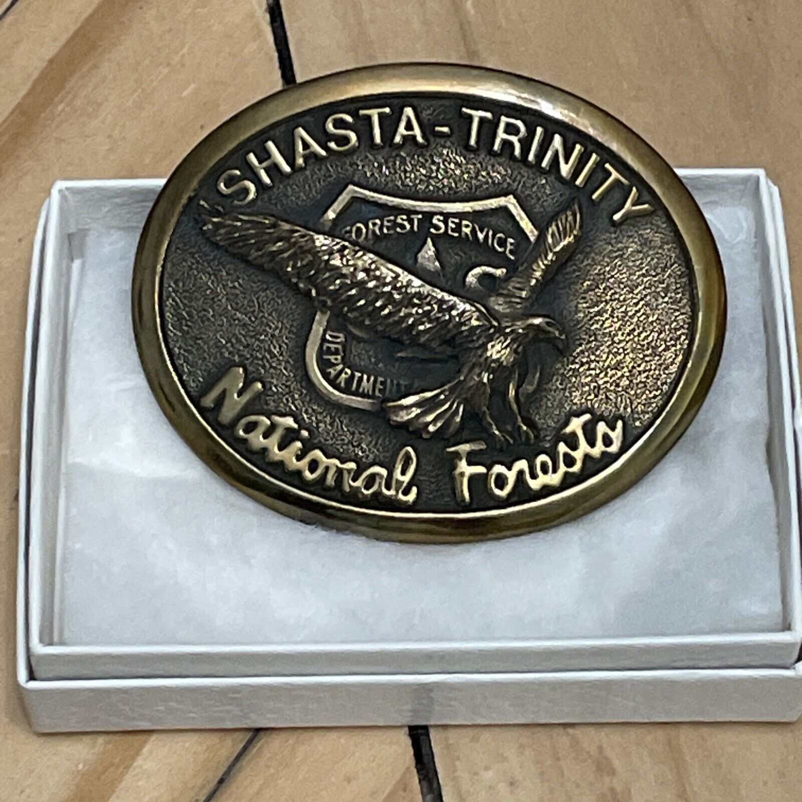 1984 Yet New US Forest Service Shasta Trinity National Forest Belt Buckle Bronze