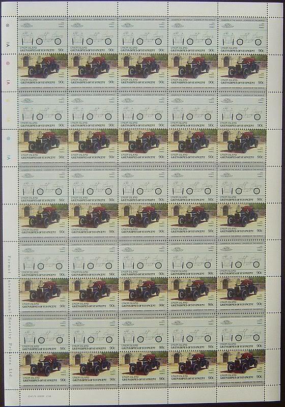 1904 DARRACQ Motor Car 50-Stamp Sheet/1985 Union Island Grenadines St.Vincent