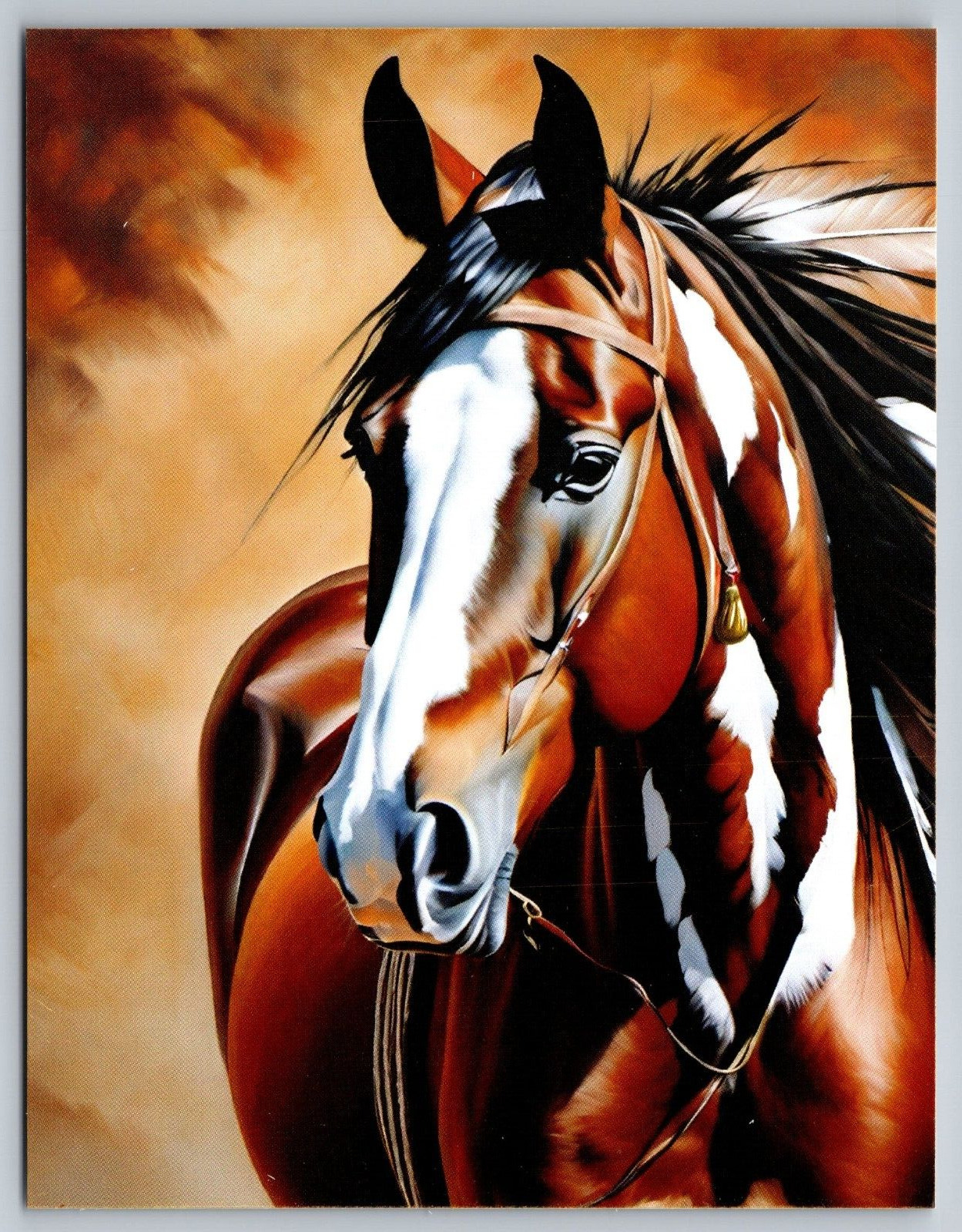 Art Postcard New Portrait of Beautiful Paint Horse A15