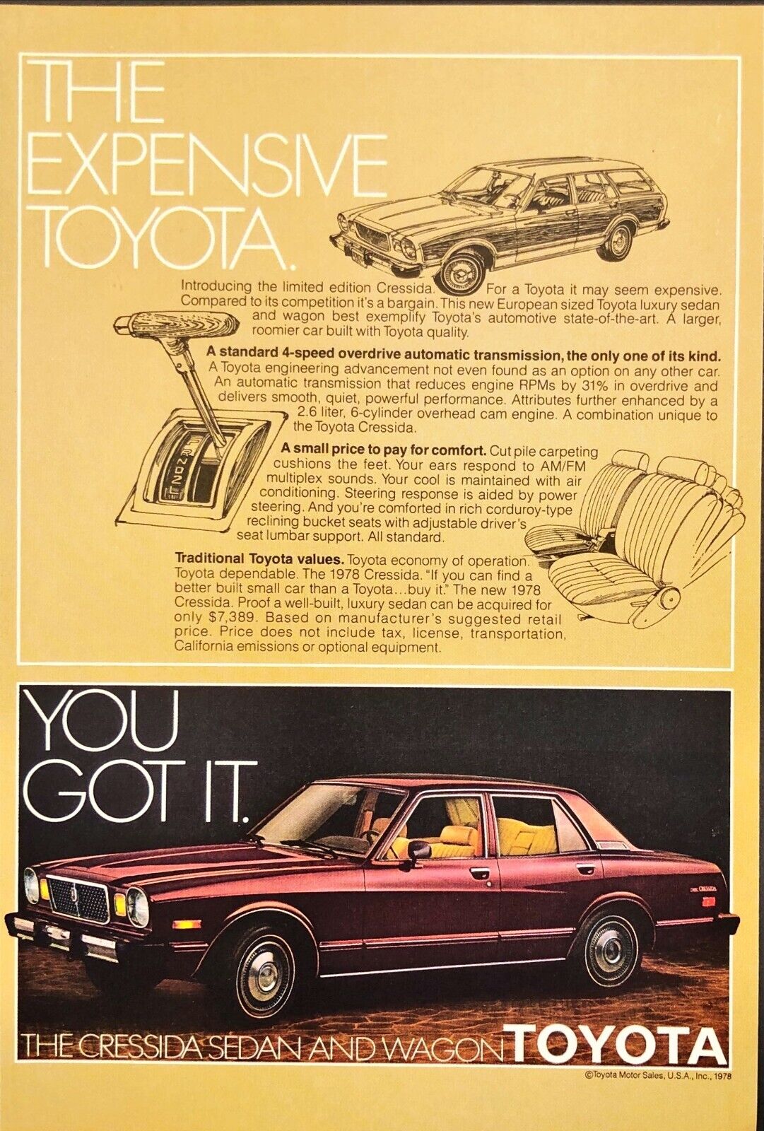 1978 Toyota Cressida Sedan & Wagon Vintage Print Ad