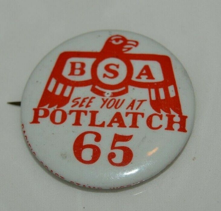 Nice Vintage 1965 BSA Boy Scouts See You at Potlatch White Button Pin Rare