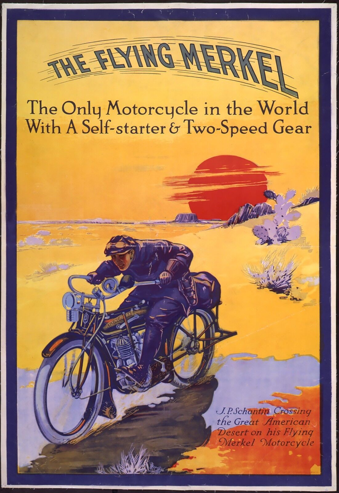 Flying Merkel motorcycle poster 1911   TO U.S.
